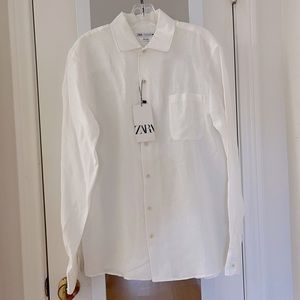 Zara Mens 100% Linen White Button Up Shirt